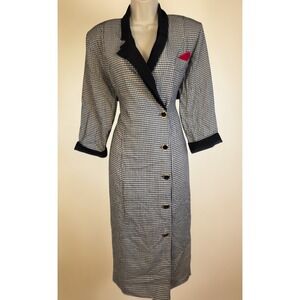 Sarah Taylor Business Suit Dress Button Up White Black HOUNDSTOOTH Women's Sz 10
